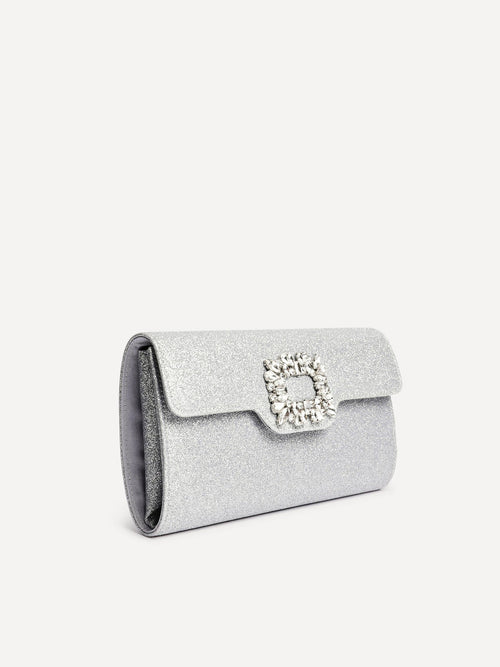 Wonder Silver Satin Diamante Clutch Bag