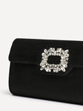 Wonder Black Satin Diamante Clutch Bag