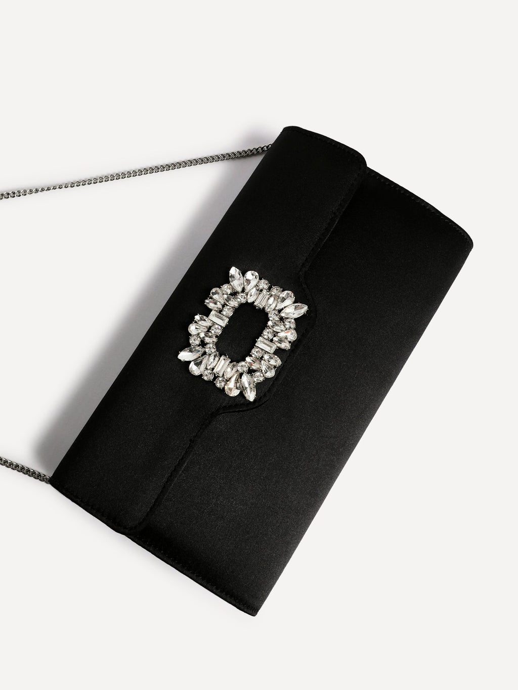 Wonder Black Satin Diamante Clutch Bag