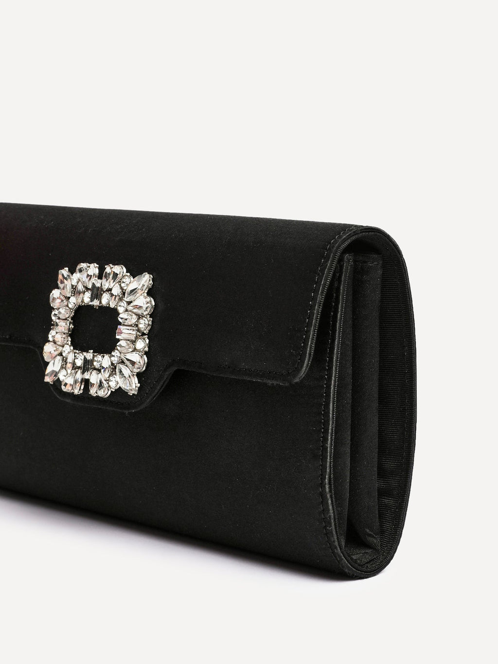 Wonder Black Satin Diamante Clutch Bag