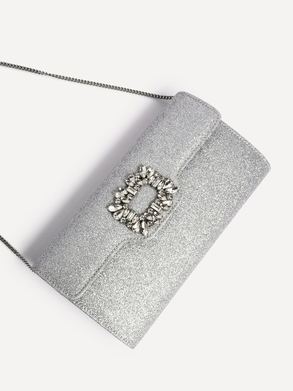 Wonder Silver Satin Diamante Clutch Bag
