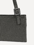 Fantasy Black Satin Diamante Shoulder Bag