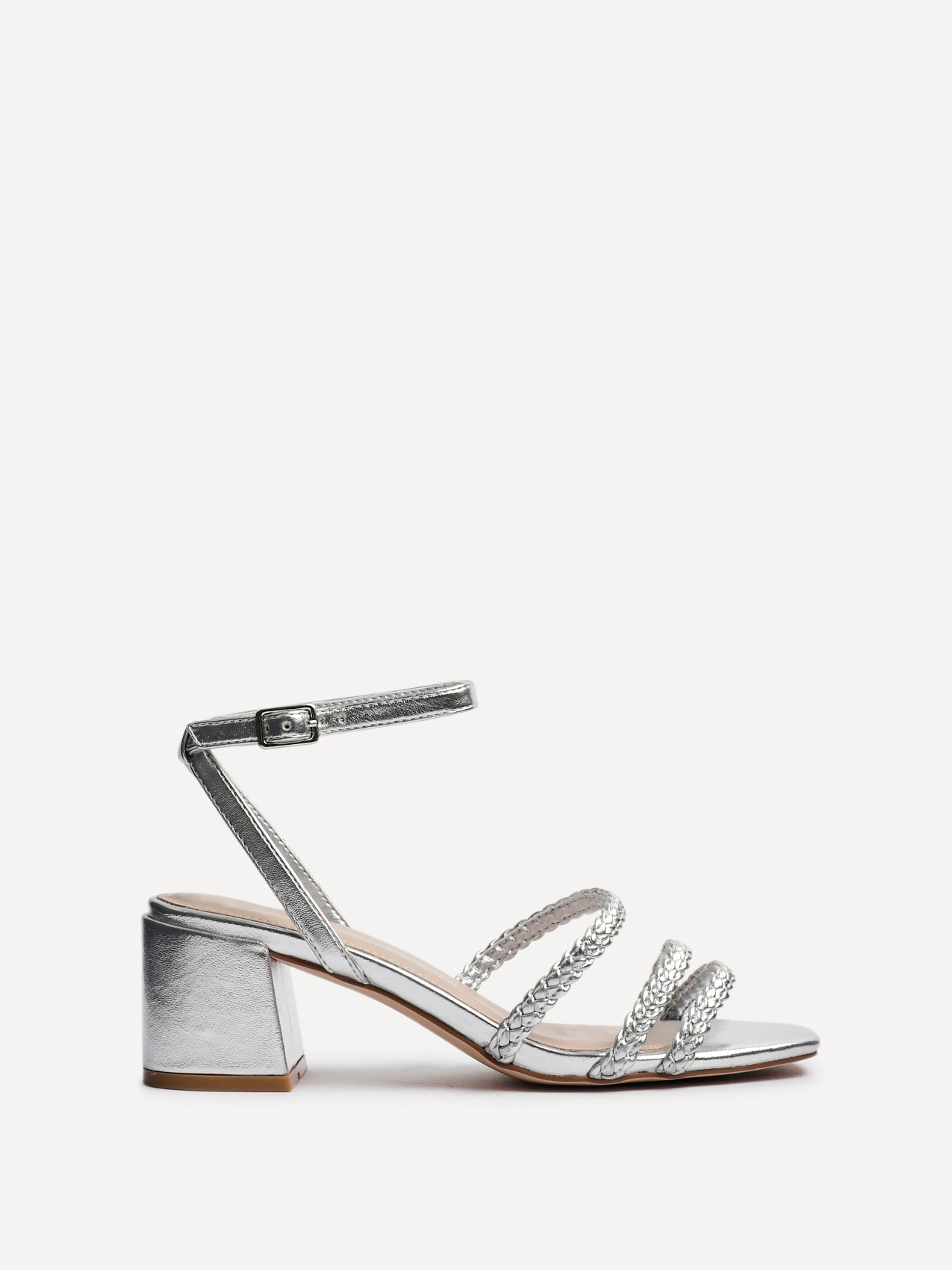 Hariette Silver Faux Leather Plaited Heels