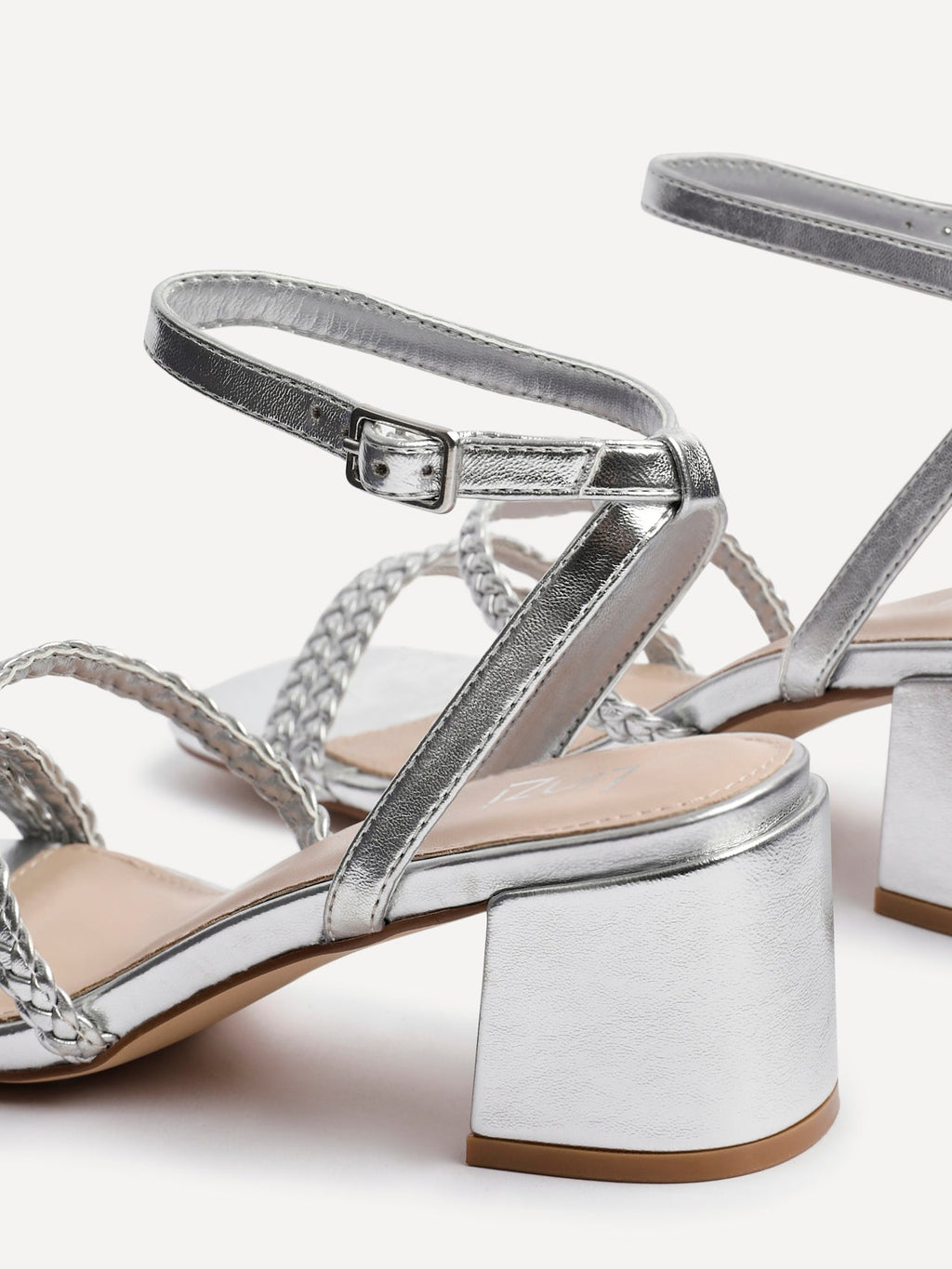 Hariette Silver Faux Leather Plaited Heels