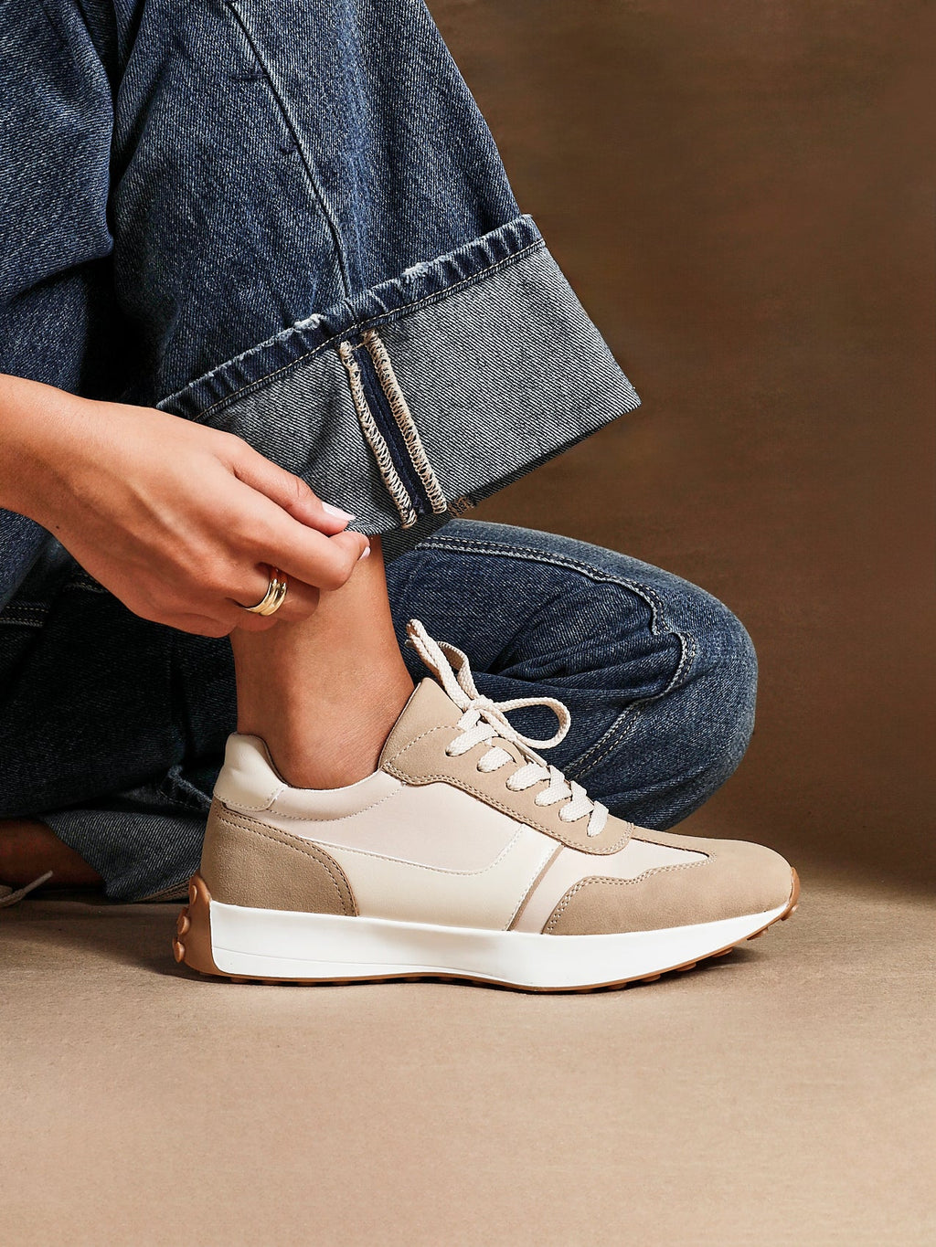 Hustle Beige Suede Trainers