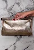 Couture Lifestyle Gold Metal Trim Faux Leather Clutch With Chain Strap