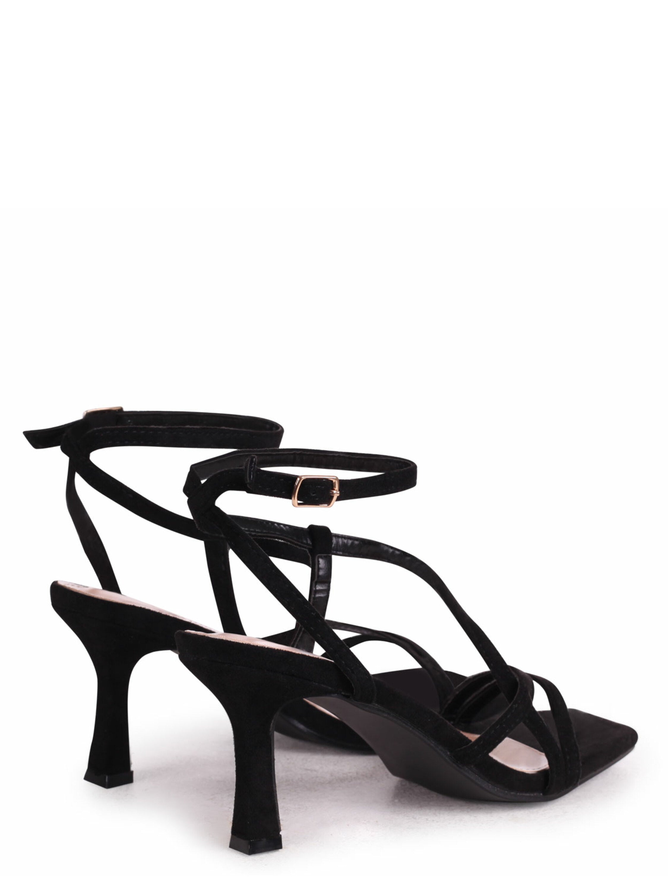 Ella Black Faux Suede Strappy Heels