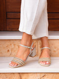 Indie Ivory Raffia Diamante Block Heeled Sandals