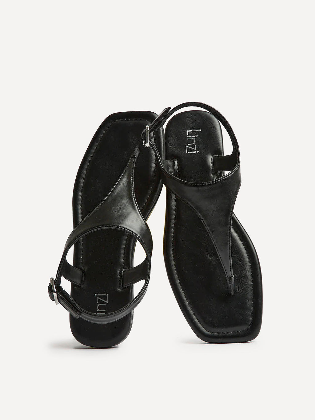 Intent Black Faux Leather Flat Sandals