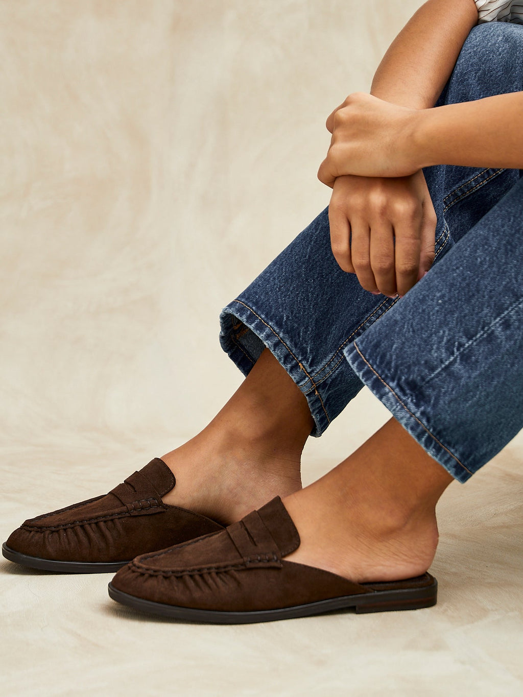 Intro Brown Suede Leather Slip On Mules