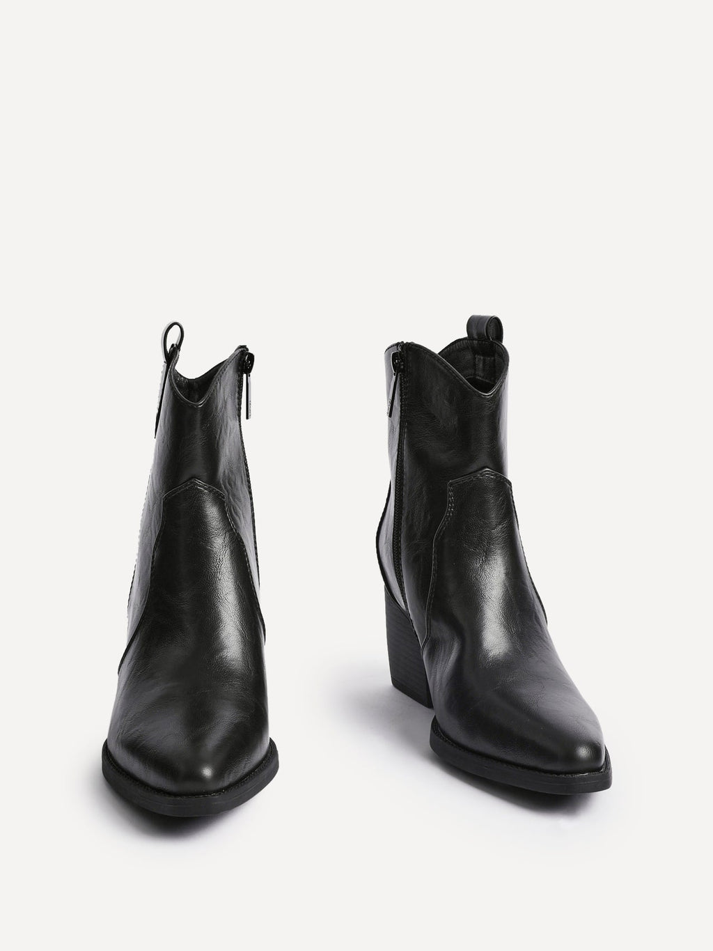 Jessie Black Faux Leather Cowboy Ankle Boots