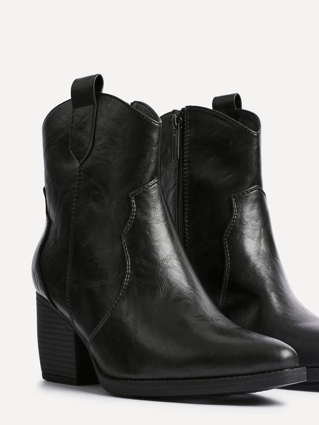Jessie Black Faux Leather Cowboy Ankle Boots