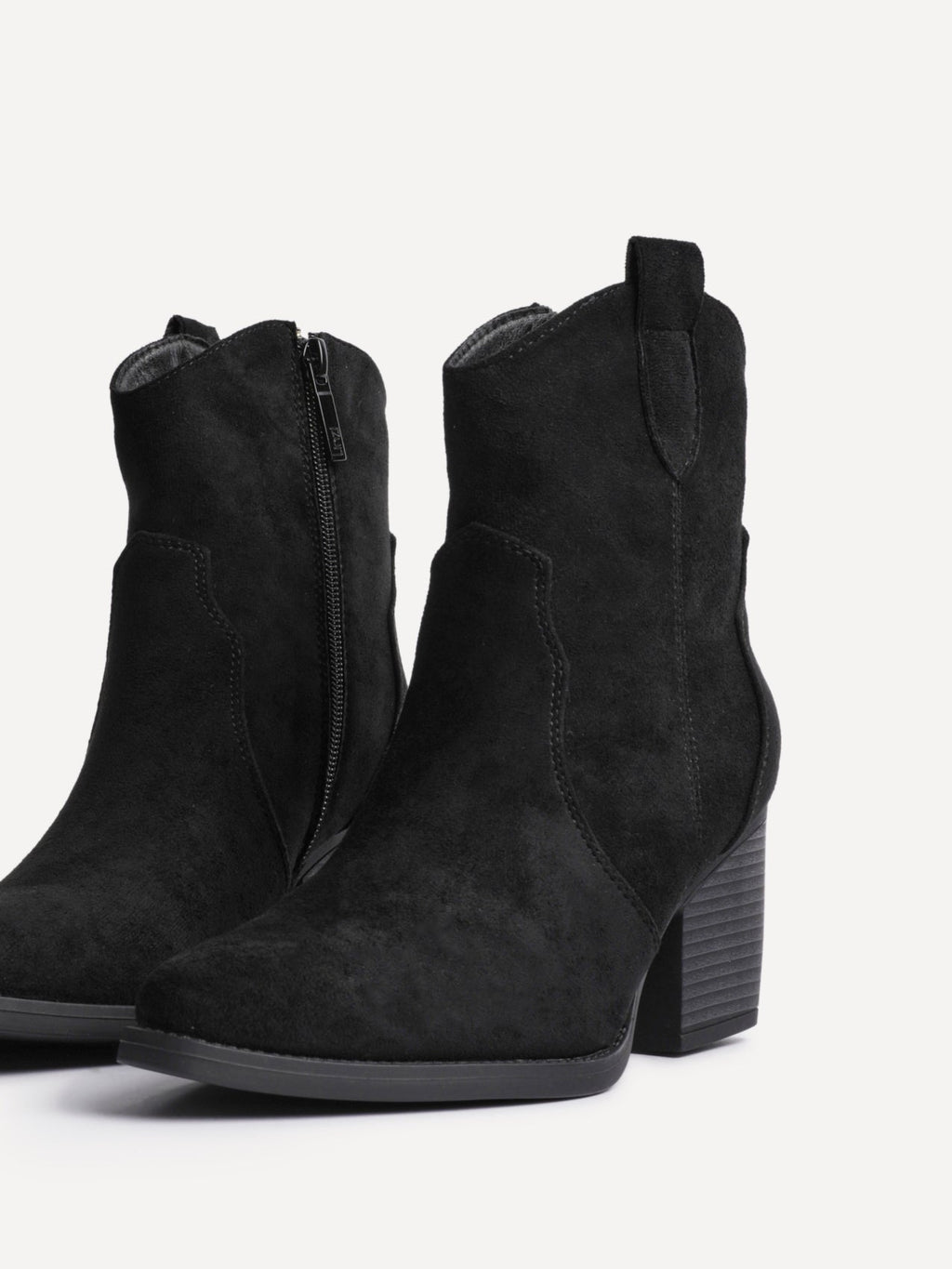 Jessie Black Faux Suede Cowboy Ankle Boots