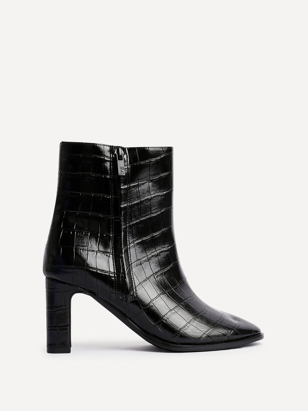 Jonas Black Croc Patent Heeled Ankle Boots