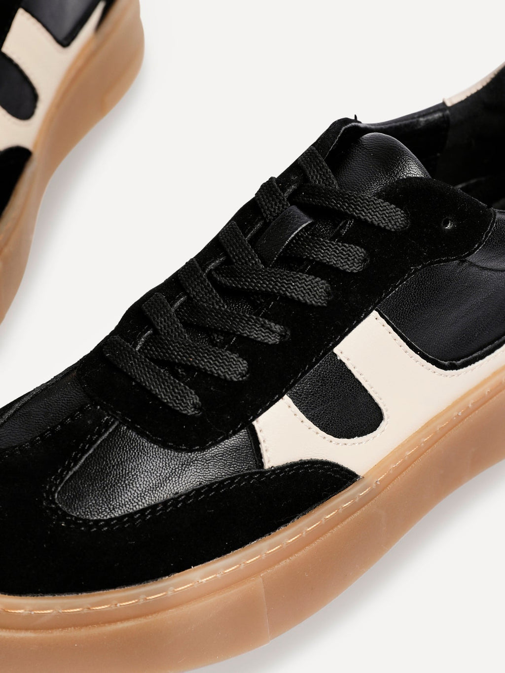 Kaia Black and Nude Faux Leather Trainers