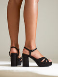 Keliah Black Faux Suede Platform Heels