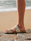 Kelsie Gold Double Buckle Sandals