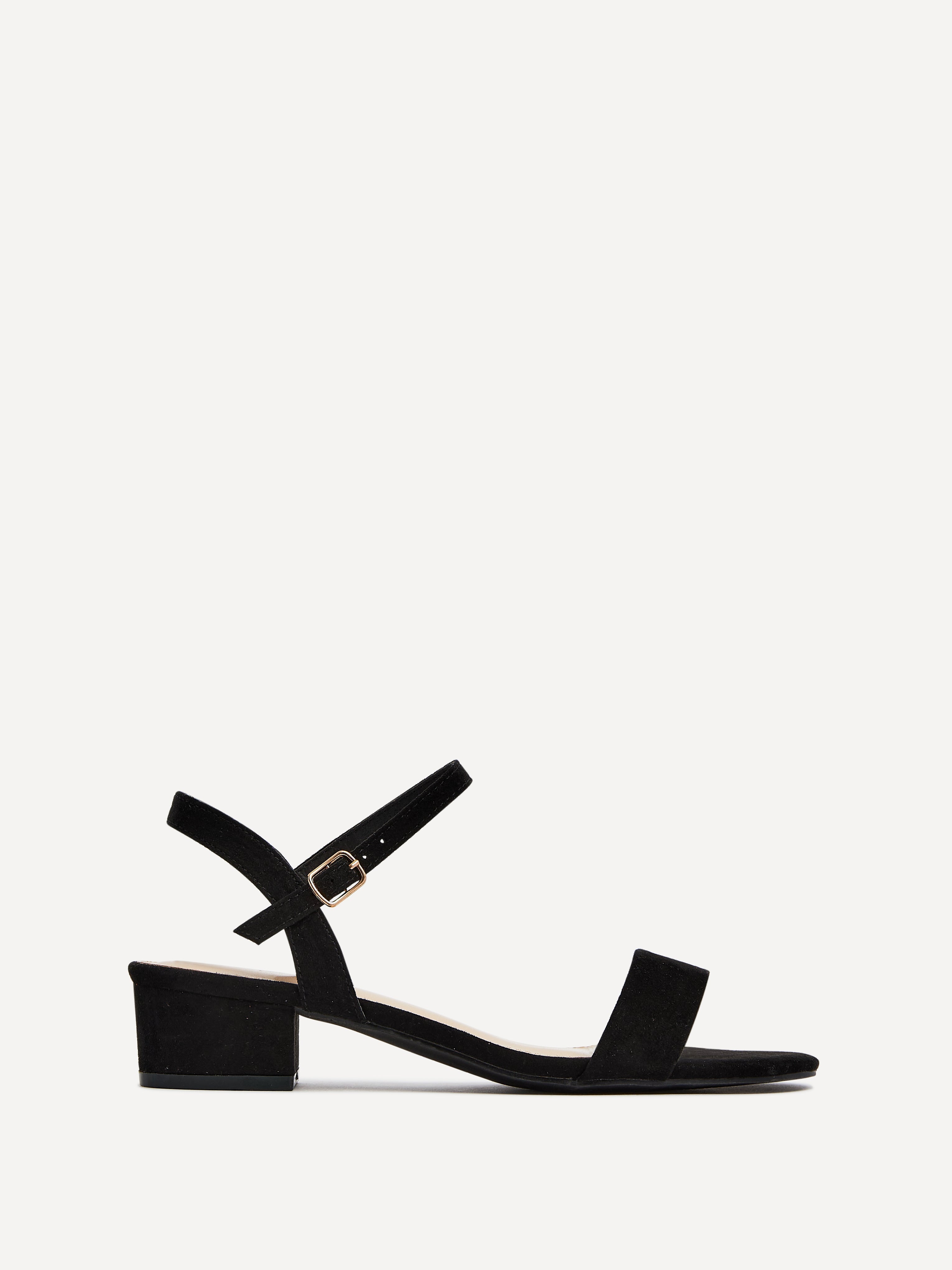 Kezzi Black Faux Suede Low Heeled Sandals