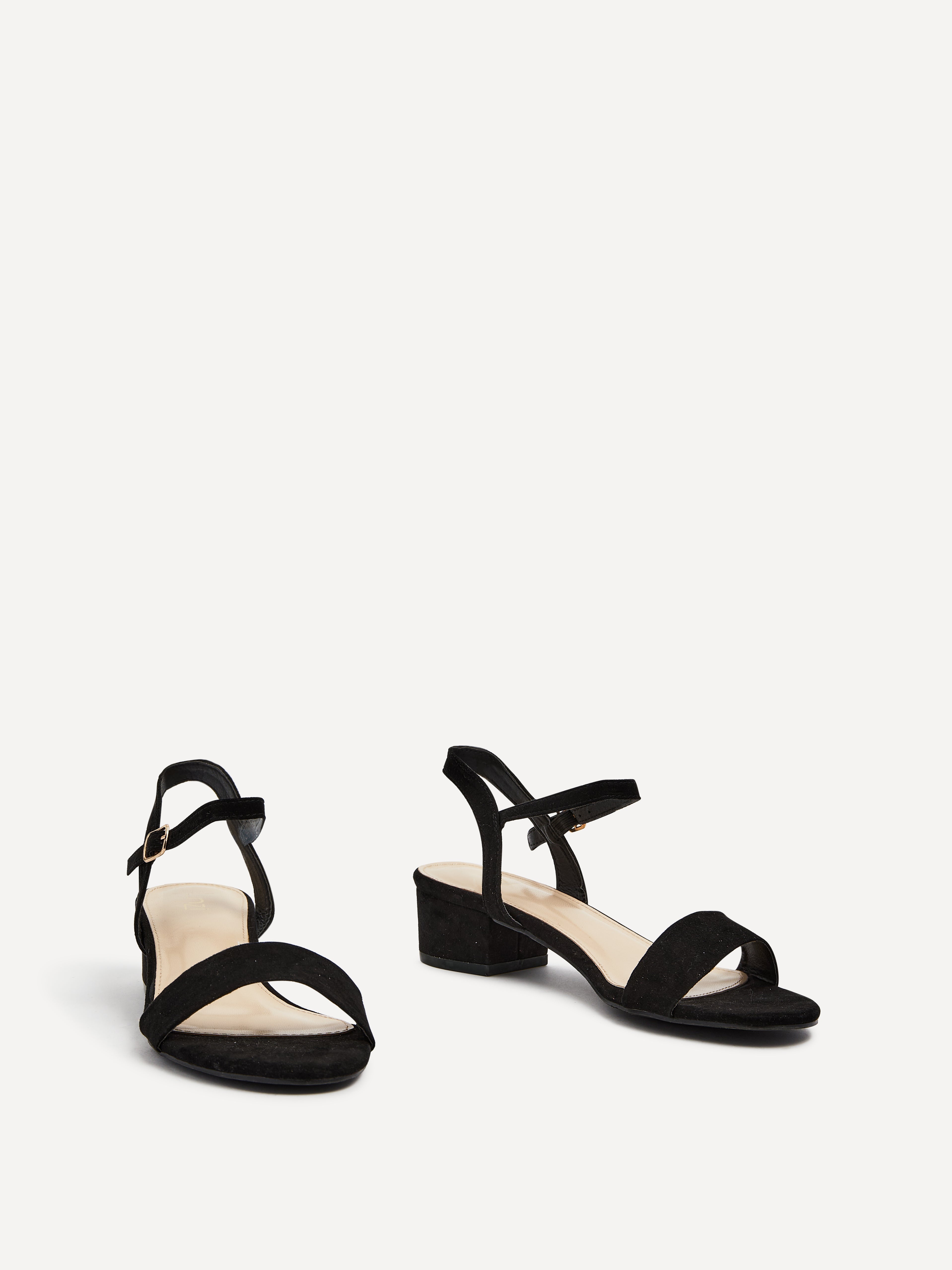 Kezzi Black Faux Suede Low Heeled Sandals