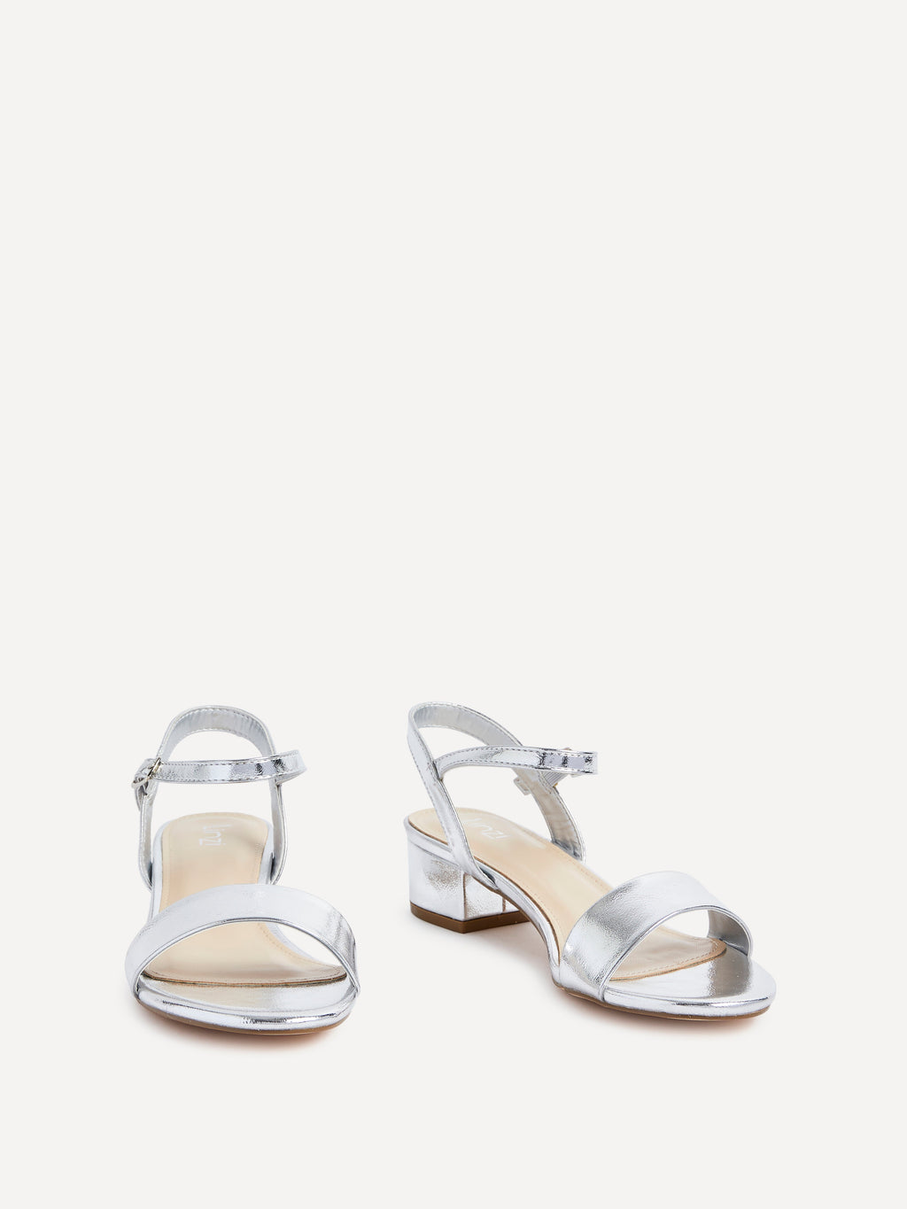 Kezzi Silver Faux Leather Low Heeled Sandals
