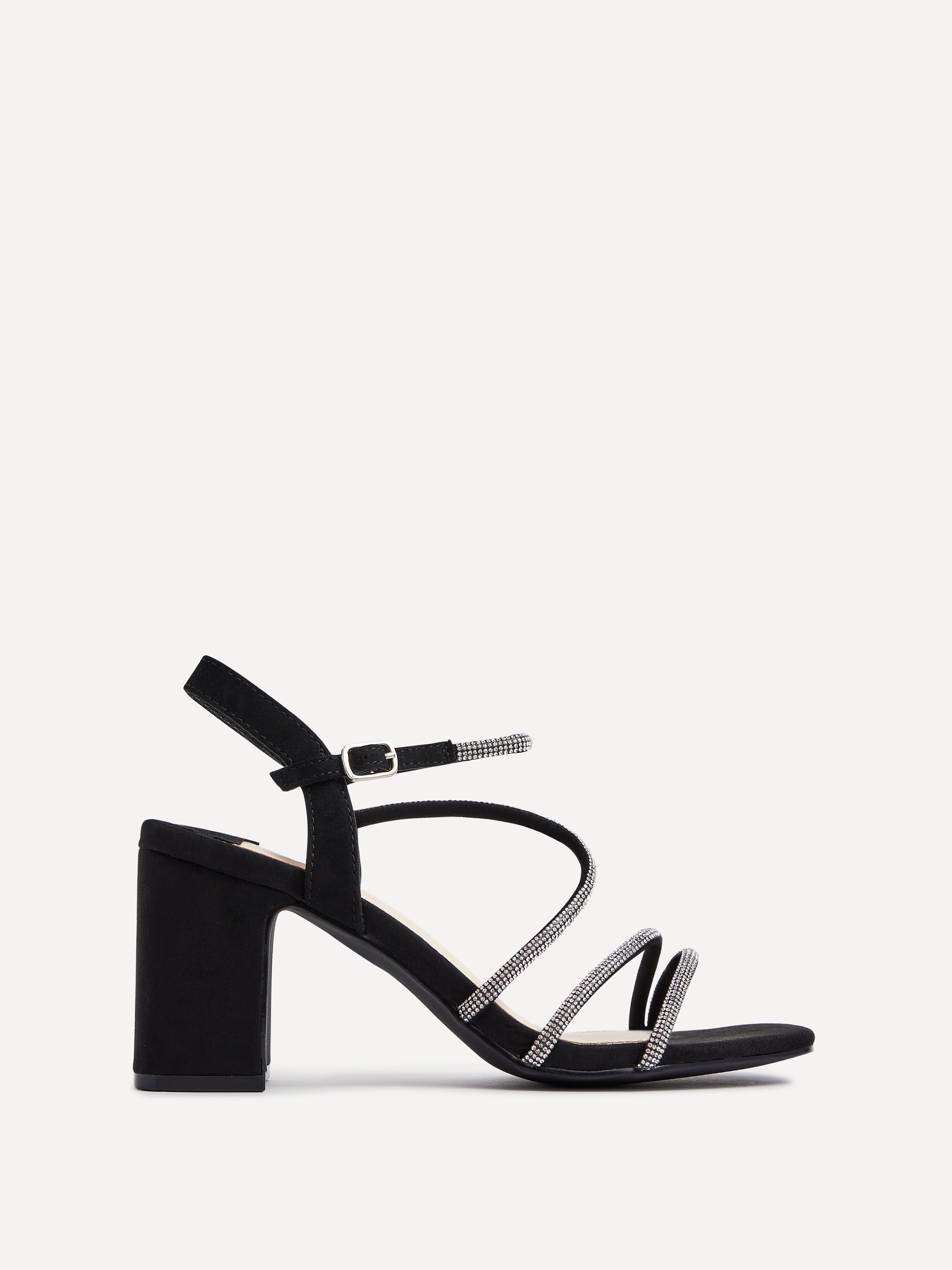 Kira Black Diamante Block Heels