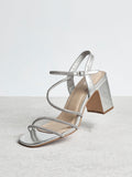 Kira Silver Diamante Block Heels