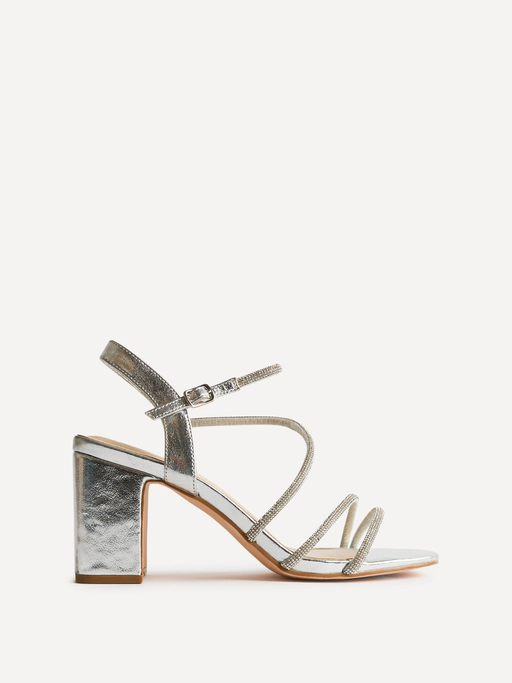 Kira Silver Diamante Block Heels
