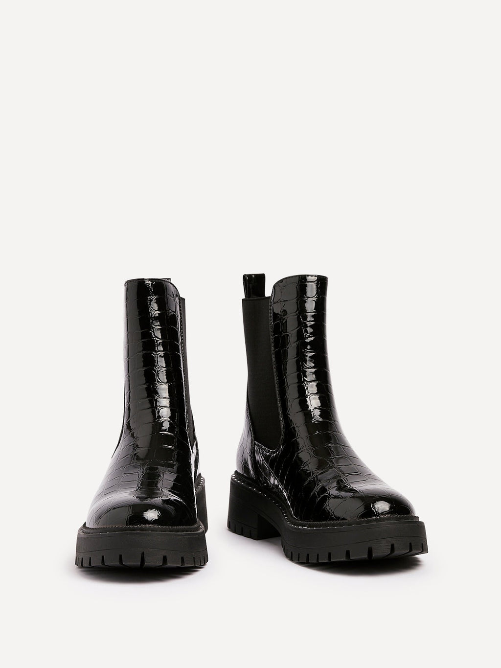 Landon Black Croc Patent Ankle Boots
