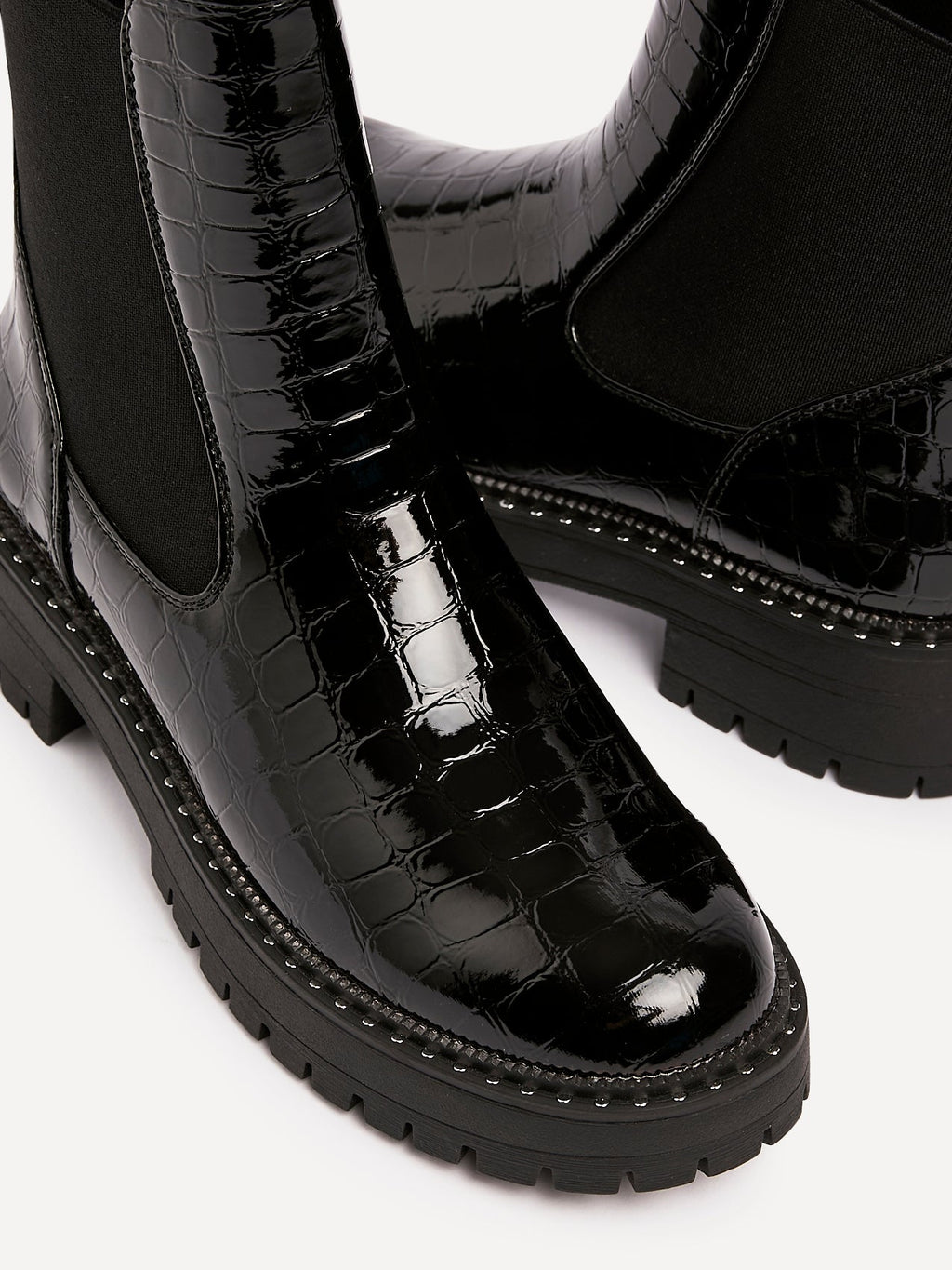Landon Black Croc Patent Ankle Boots