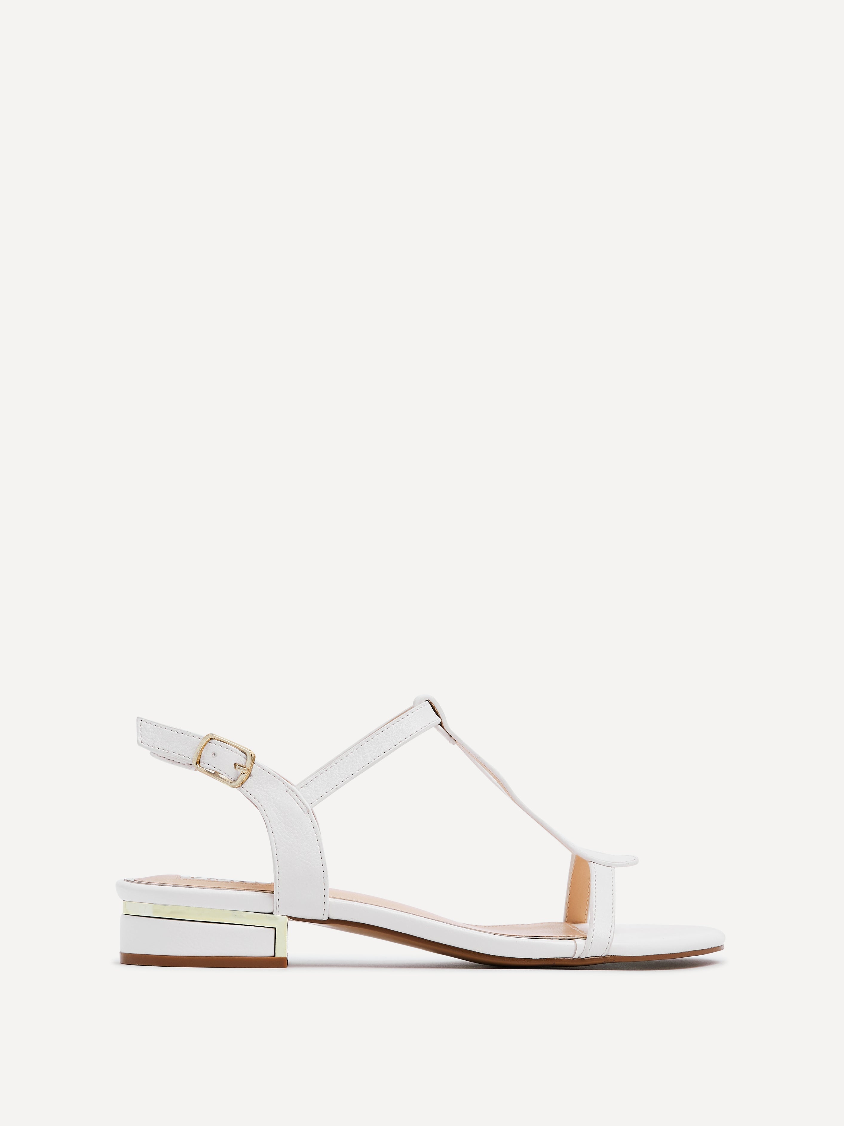 Lavish White T-Bar Low Block Heeled Sandals