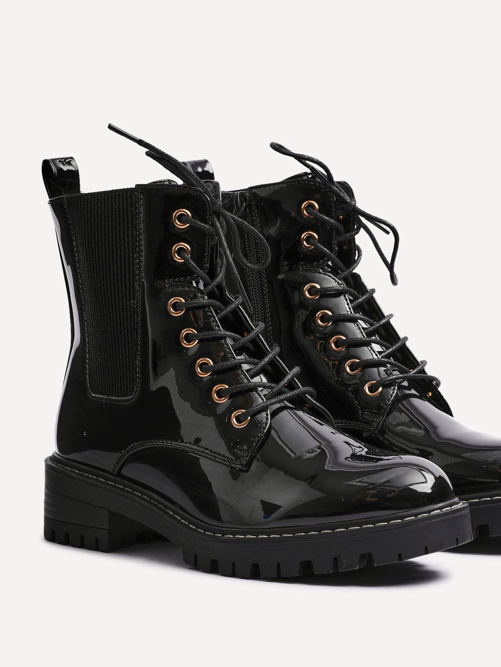 Layna Black Patent Military Boots