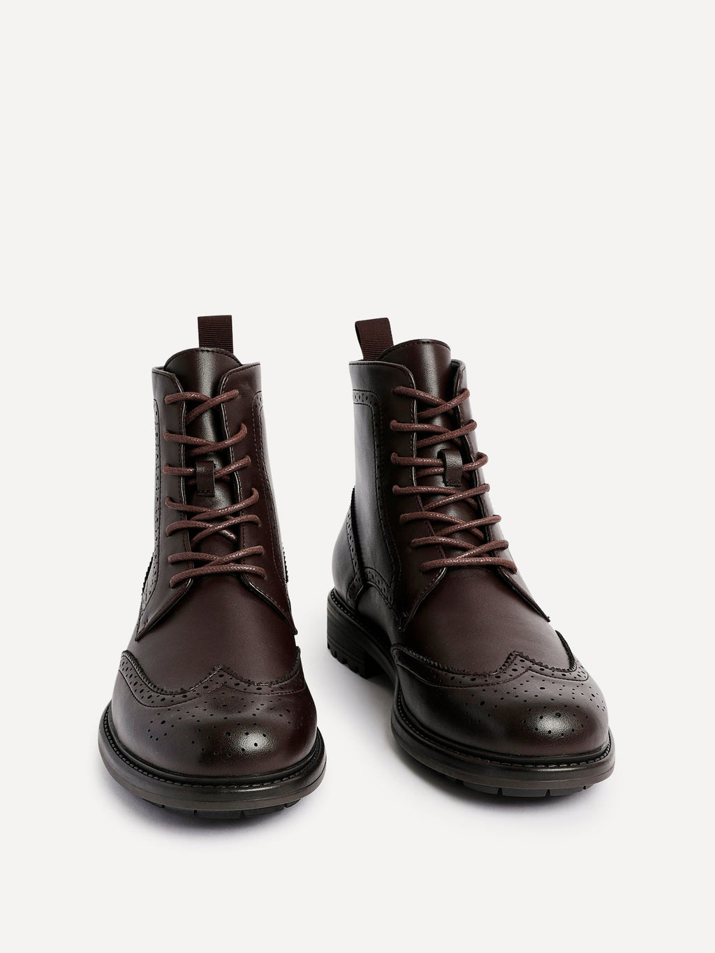 Leonardo Mens Brown Faux Leather Brogue Boots