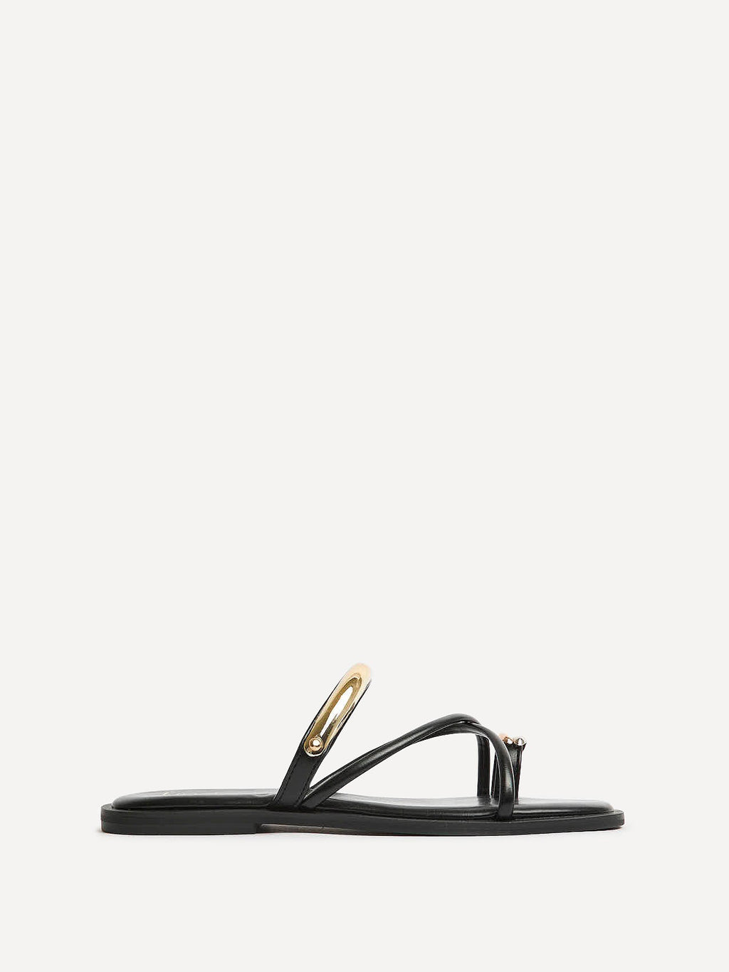 Lillie Black Toe Ring Flat Sandals