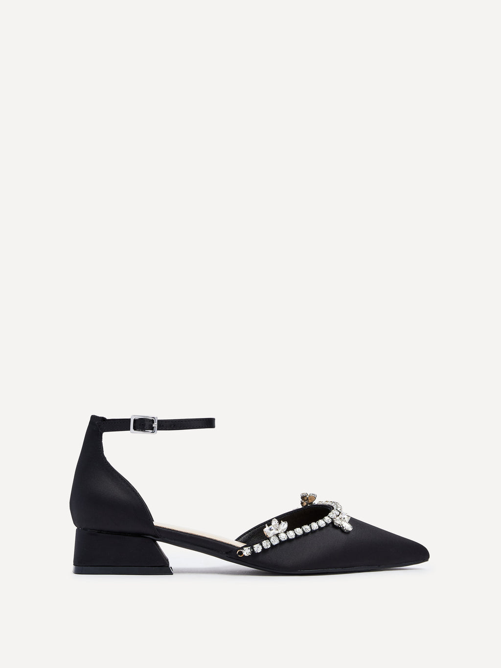 Lucia Black Satin Low Court Heel
