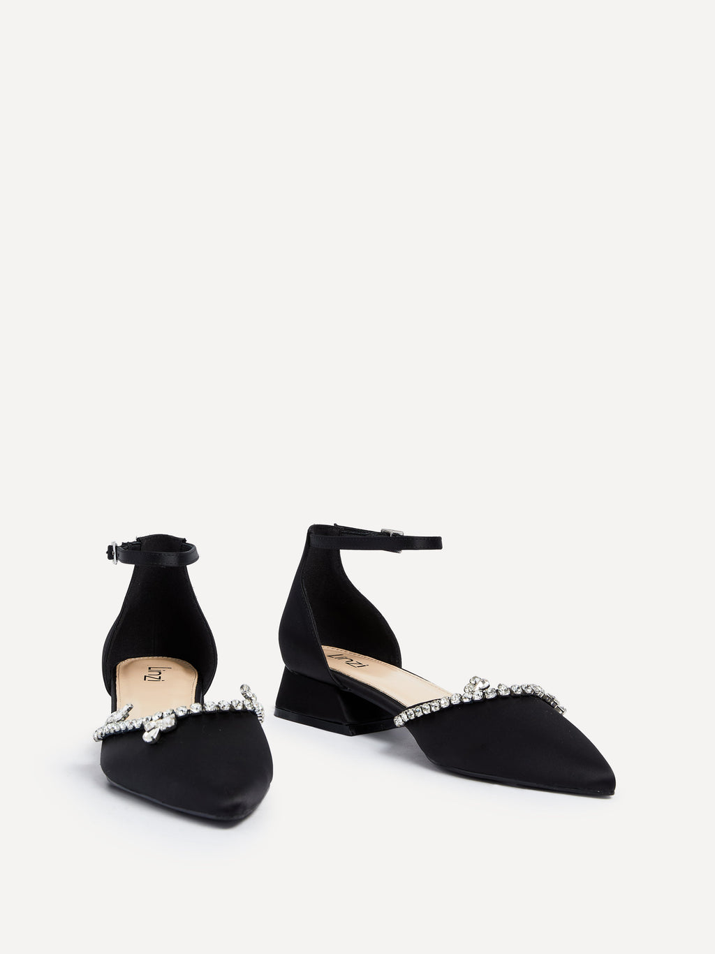 Lucia Black Satin Low Court Heel