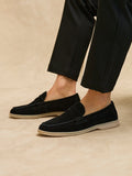 Luciano Mens Black Suede Leather Penny Loafers