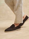 Luciano Mens Brown Suede Leather Penny Loafers