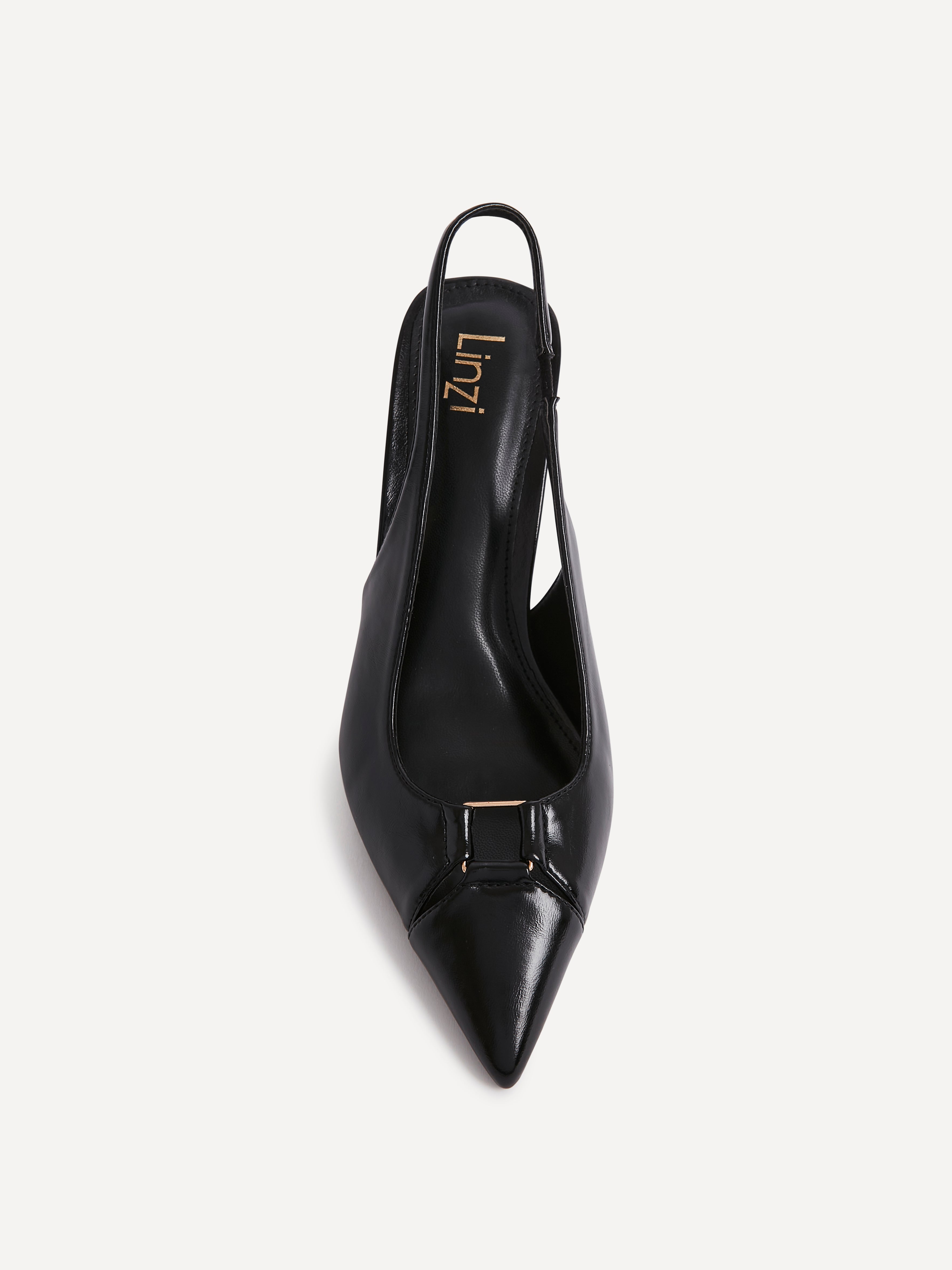 Lowrie Black Faux Leather Court Heels