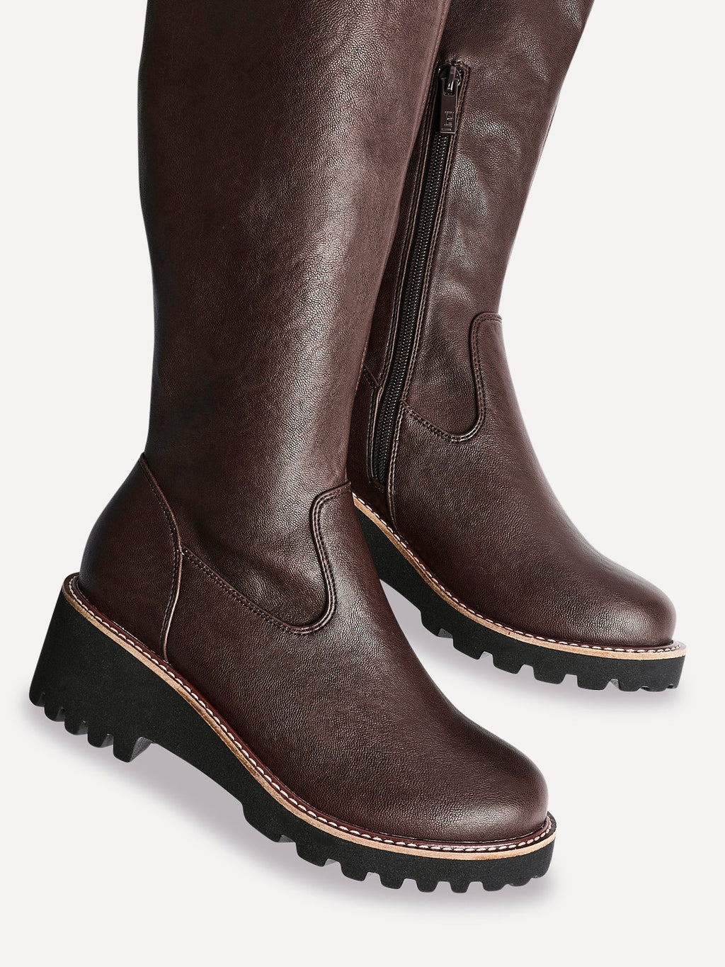 Maintain Wide Fit Brown Faux Leather Long Boots