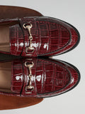 Maison Burgundy Faux Croc Patent Leather Loafers