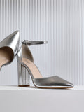 Mara Silver Faux Leather Block Court Heels