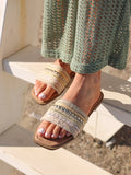 Mariel Natural Embellished Flat Sandals