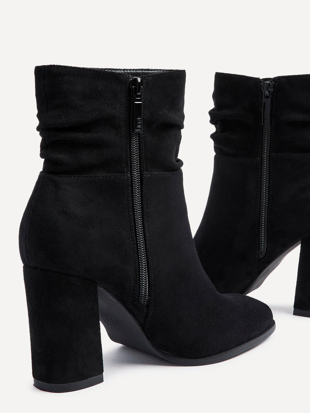 Mila Black Suede Heeled Ruched Ankle Boots
