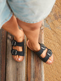 Mission Black Soft Footbed Double Buckle Sandals