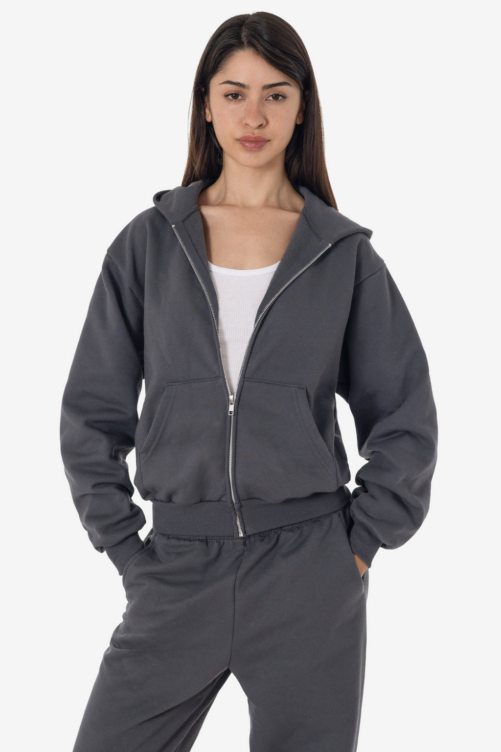 MWF10 - 10 oz. Mid-weight Poly Cotton Fleece Waist Length Zip-Up Hoodie