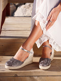 Mystic Pewter Embroidered Espadrille Wedges