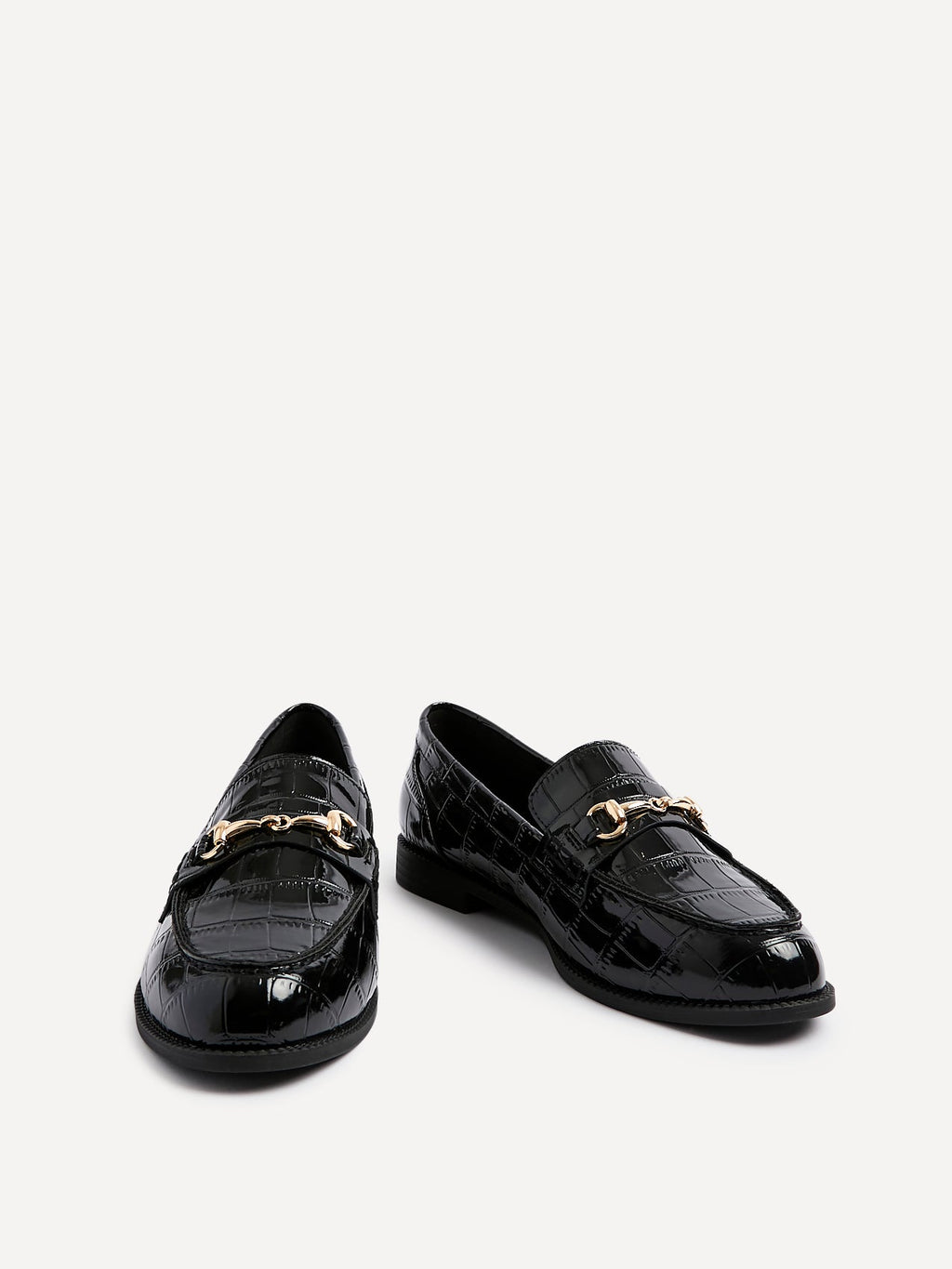 Maison Black Faux Croc Patent Leather Loafers