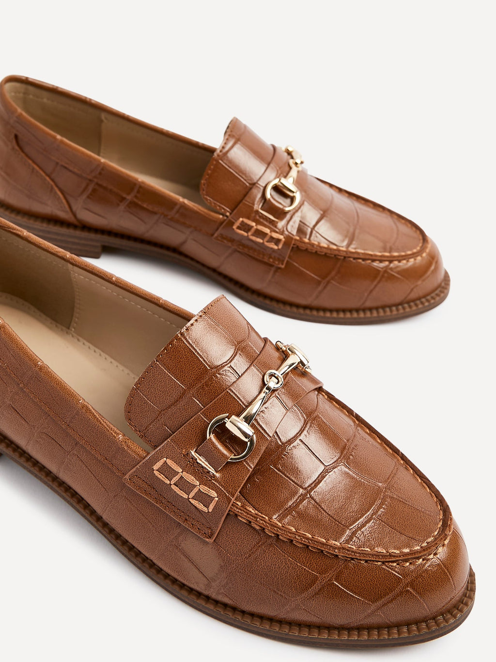 Maison Tan Faux Croc Patent Leather Loafers