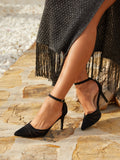Serri Black Lycra Mesh Court Heels