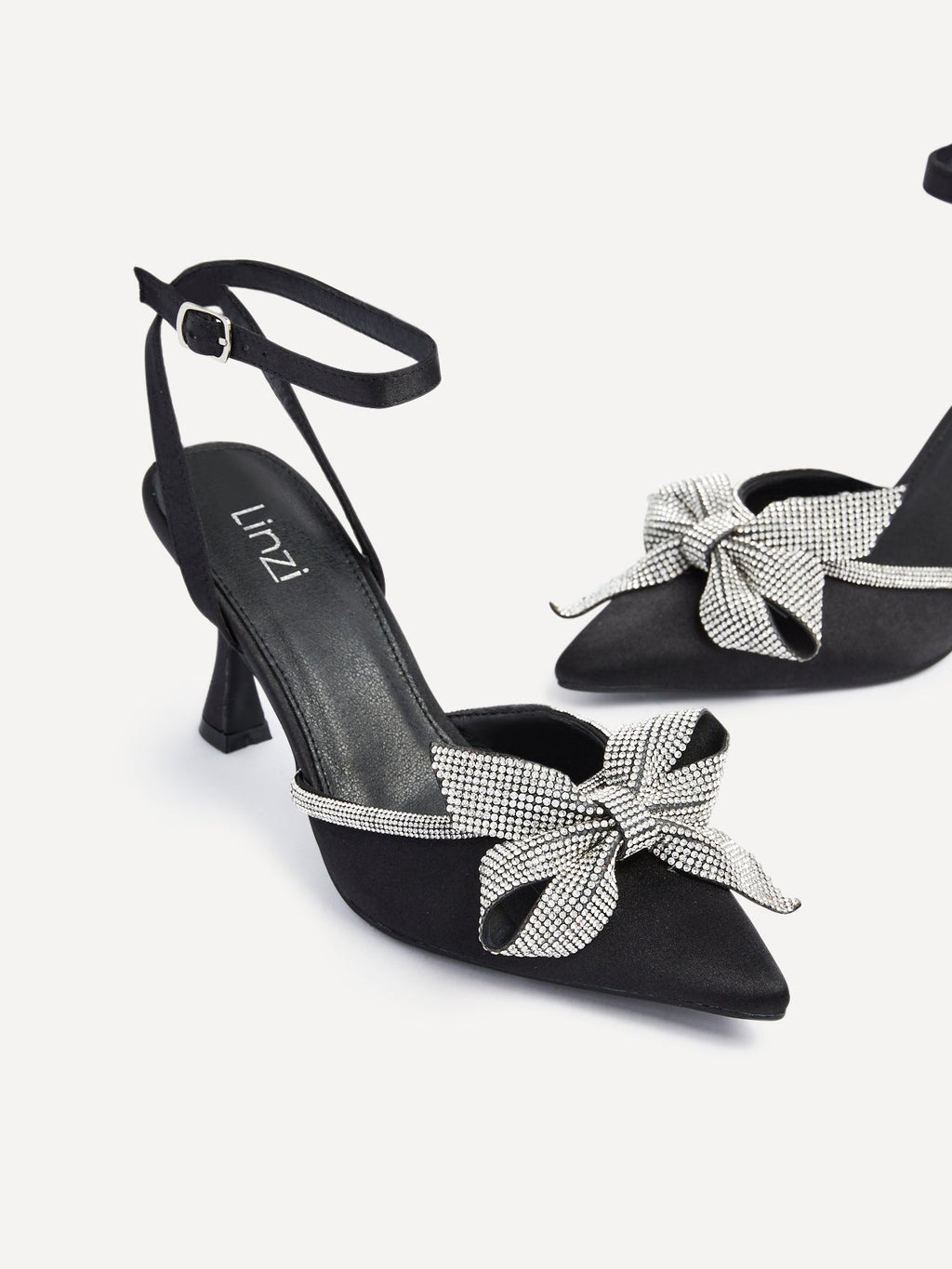 Angela Black Satin Bow Heels